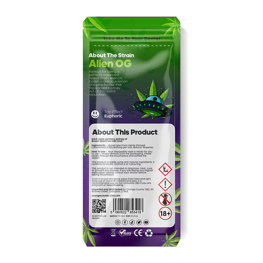 Pod Desechable de CBD - 1ml - Alien OG (600mg) – Orange